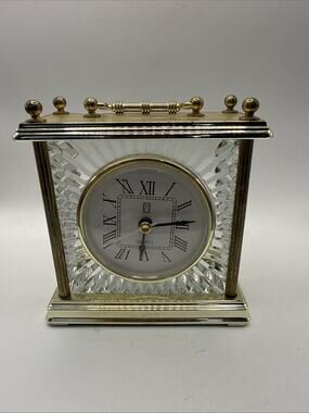 Brass Crystal Quartz Clock Paul Sebastian PS Mantel Shelf Desk Vintage Working *